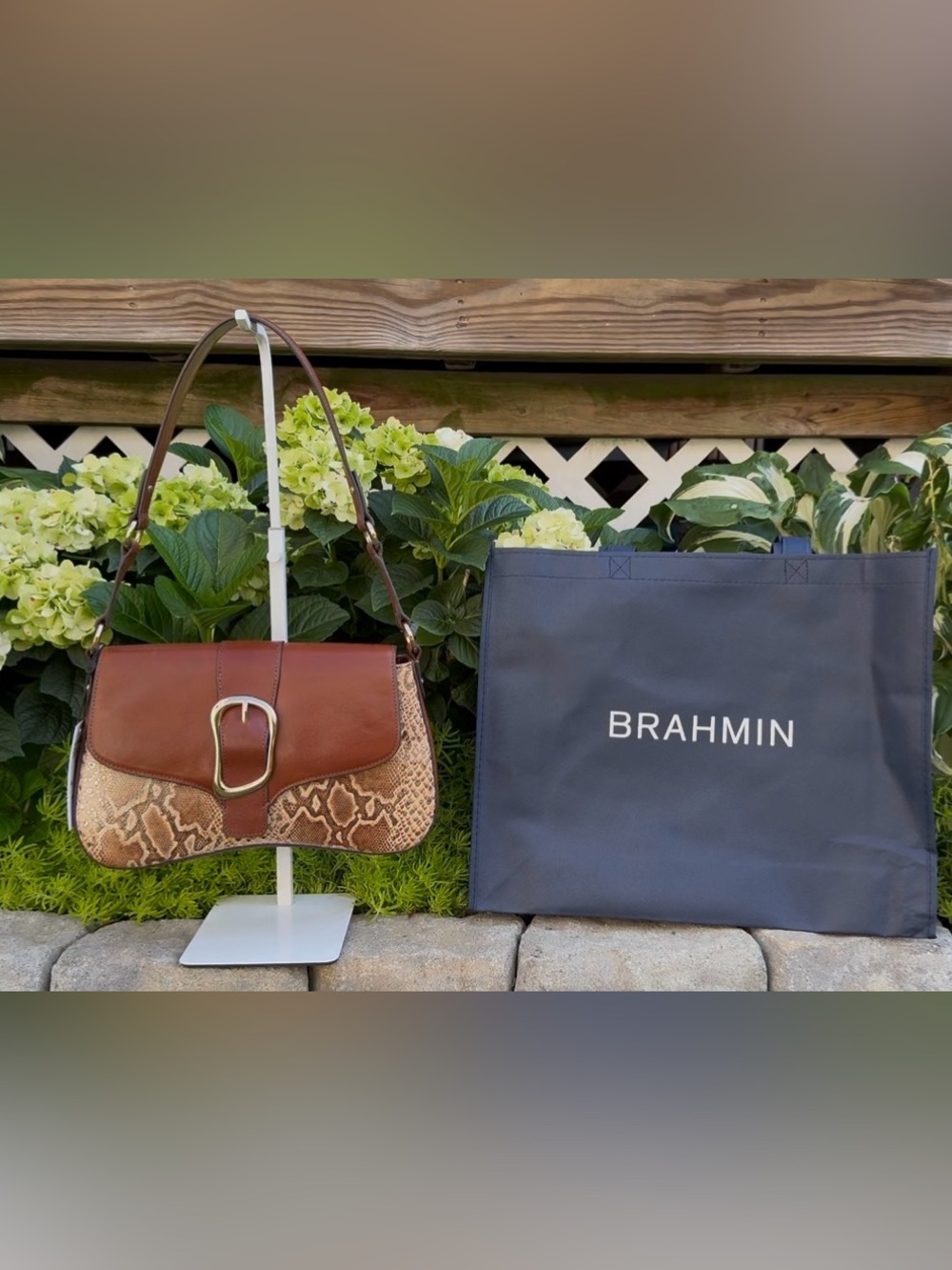 Brahmin Shoulder Bag Multi Wailua Brown Leather Buckle Snake Embossed - Picture 3 of 9